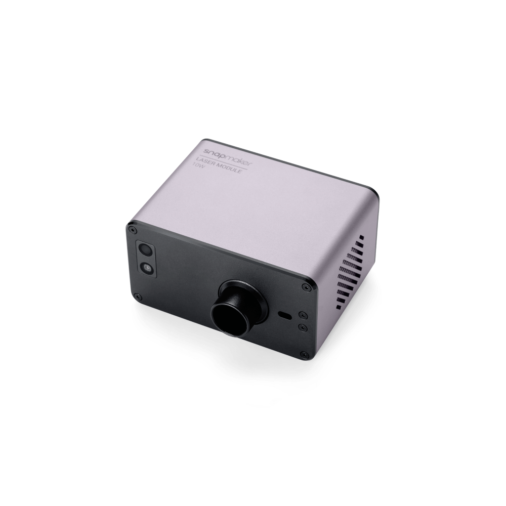 Snapmaker 10W high power laser module, side view showcasing versatile connectivity and ventilation design.