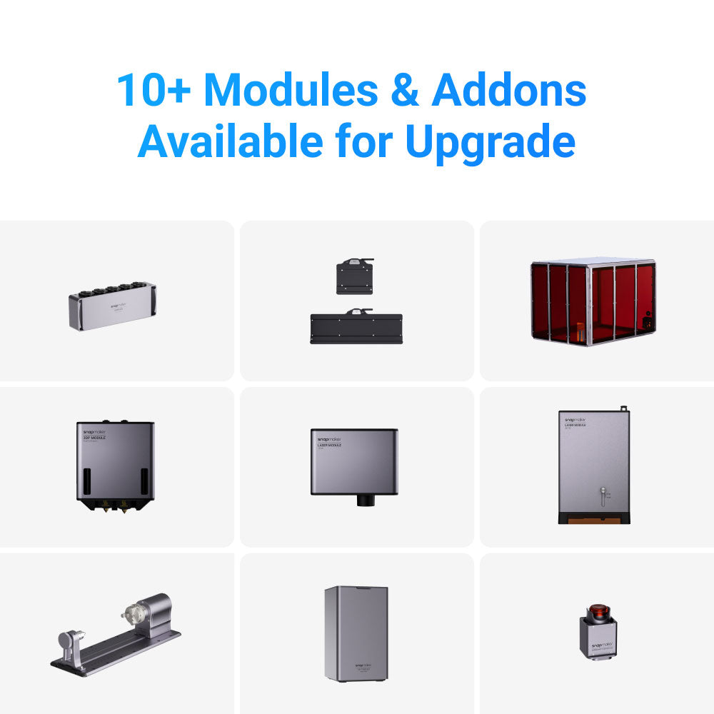 Available modules and add-ons for upgrading the Snapmaker 2.0 Modular 3D Printer.