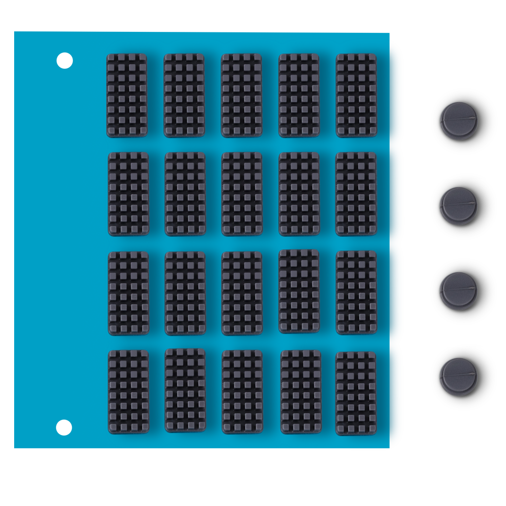 Snapmaker U1 Nozzle Cleaning Brushes & Parking Pads Kit showing 20 silicone scrapers on a sheet plus 4 silicone clog removers for long-term maintenance.