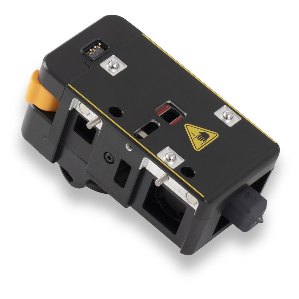 Bottom view of Toolhead 1 Left Slot for Snapmaker U1 showing connector ports and heat warning label for safe reliable operation.