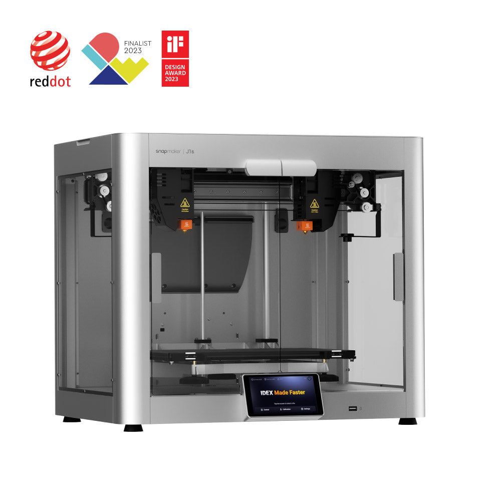 Award-winning Snapmaker J1s high-speed IDEX 3D printer, recognized for its superior design and fast printing capabilities in 2023.