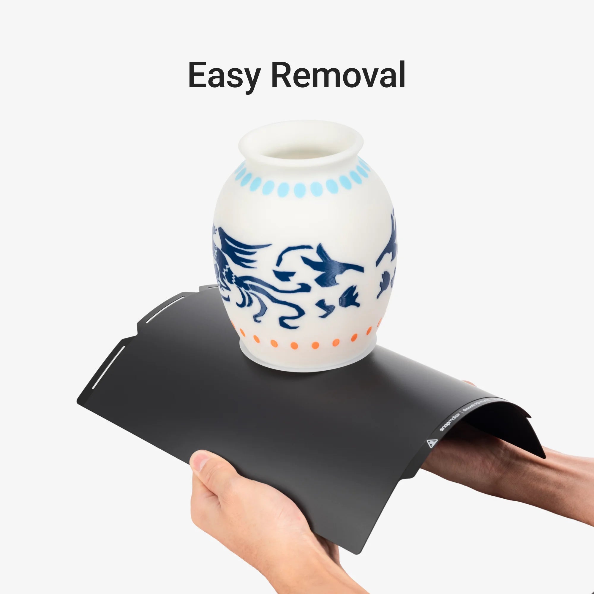 Smooth PEI Steel Plate for Snapmaker U1 helps detach a finished 3D printed vase.
