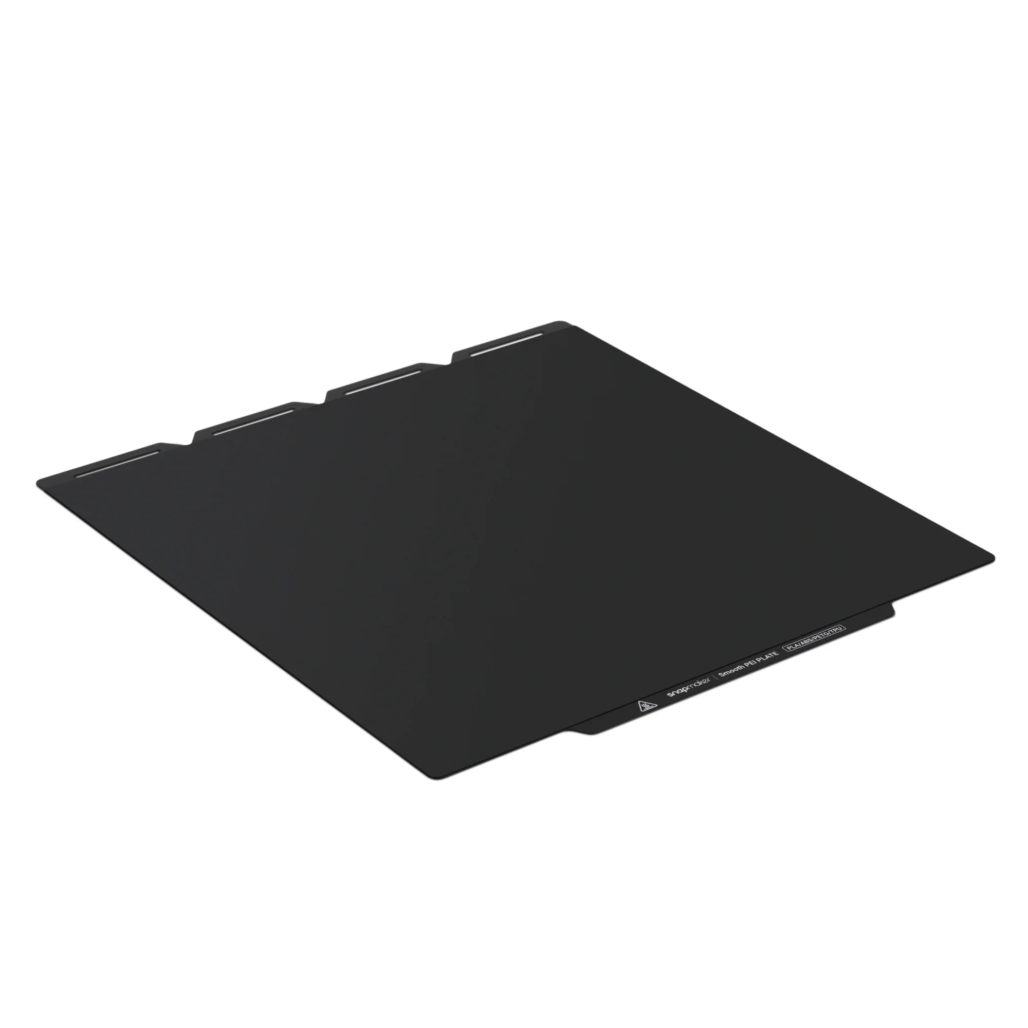 Angled view of Smooth PEI Steel Plate for Snapmaker U1 with a smooth print surface.
