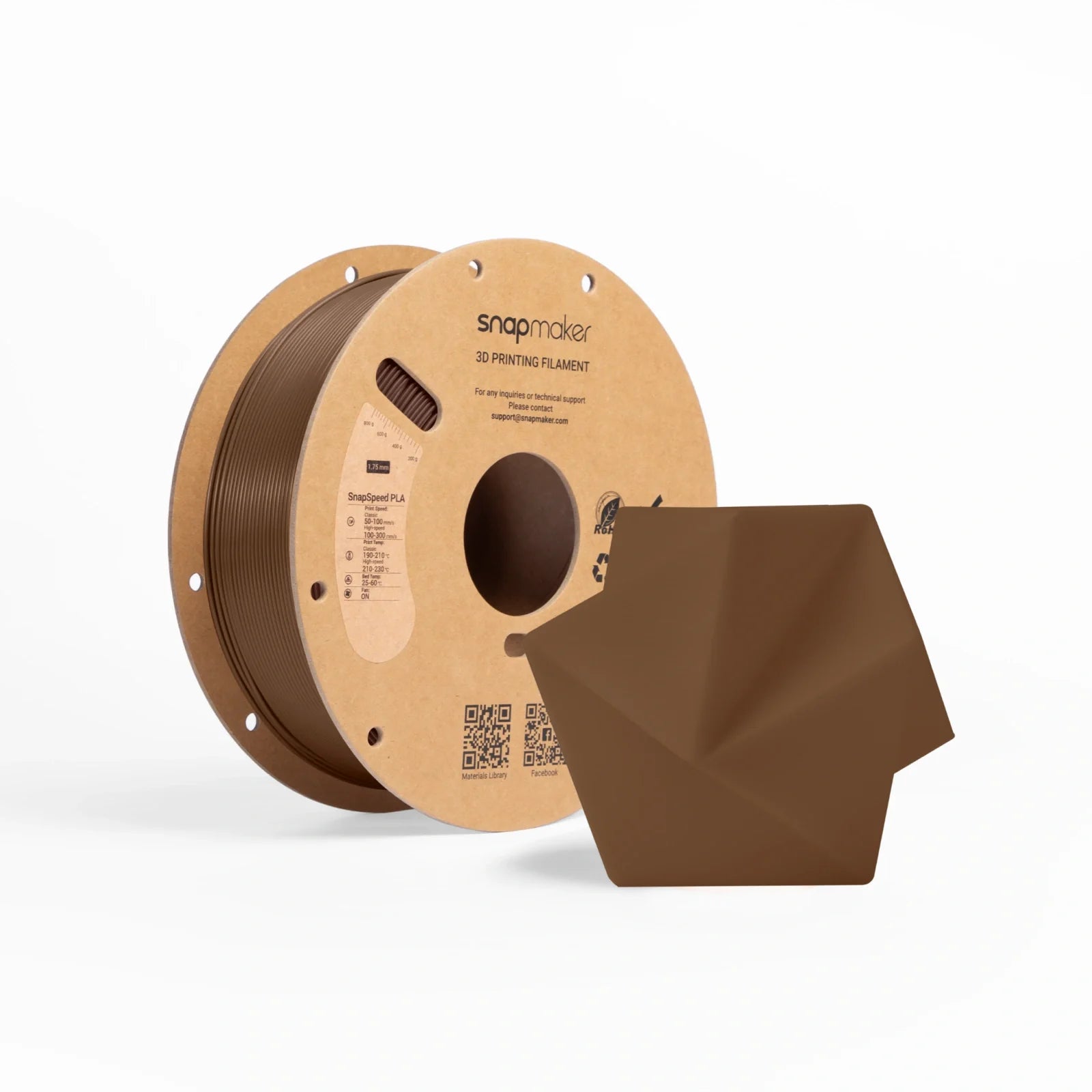 SnapSpeed PLA Filament brown spool perfect for organic and wood-like prints.