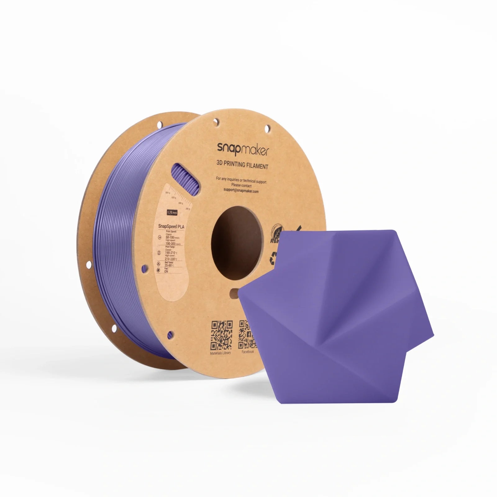 SnapSpeed PLA Filament purple spool designed for creative 3D modeling.