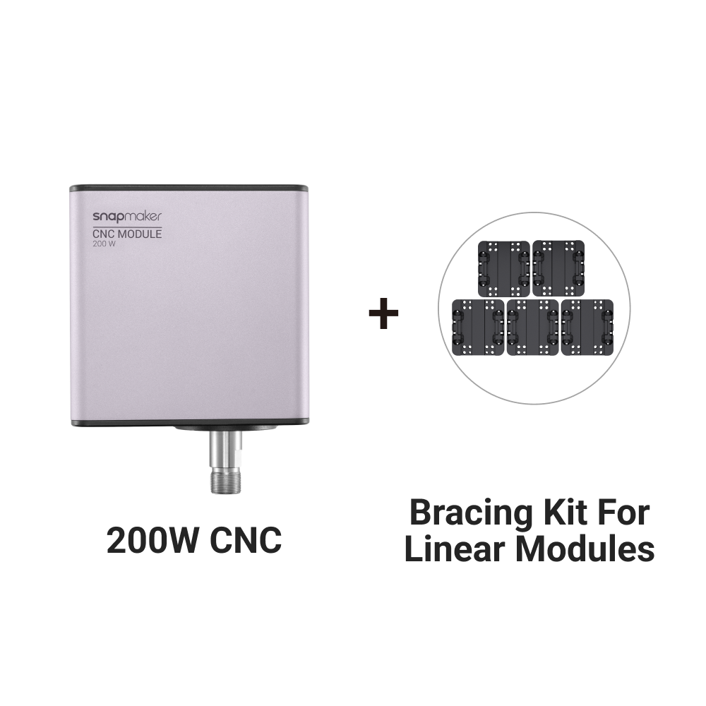 Snapmaker 200W CNC Module with Bracing Kit for Linear Modules, highlighting robust CNC machining capabilities.