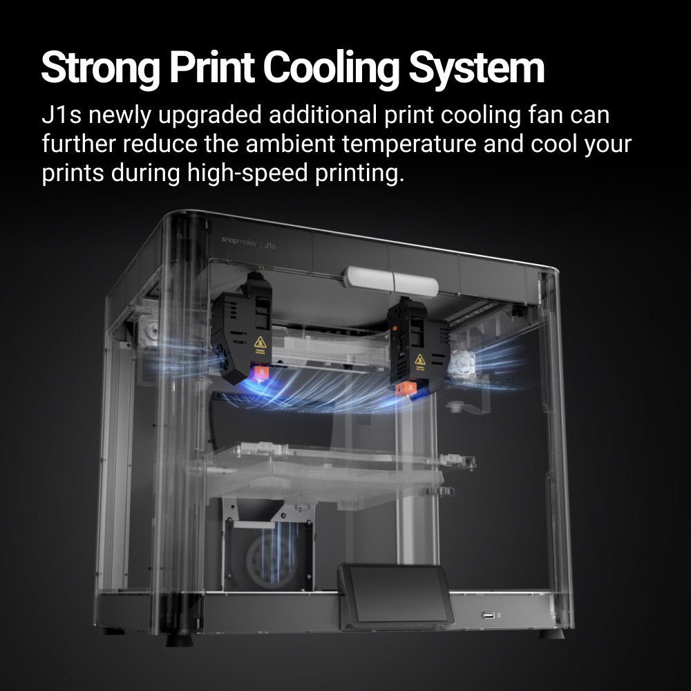 Snapmaker J1s equipped with an advanced print cooling system to enhance performance.