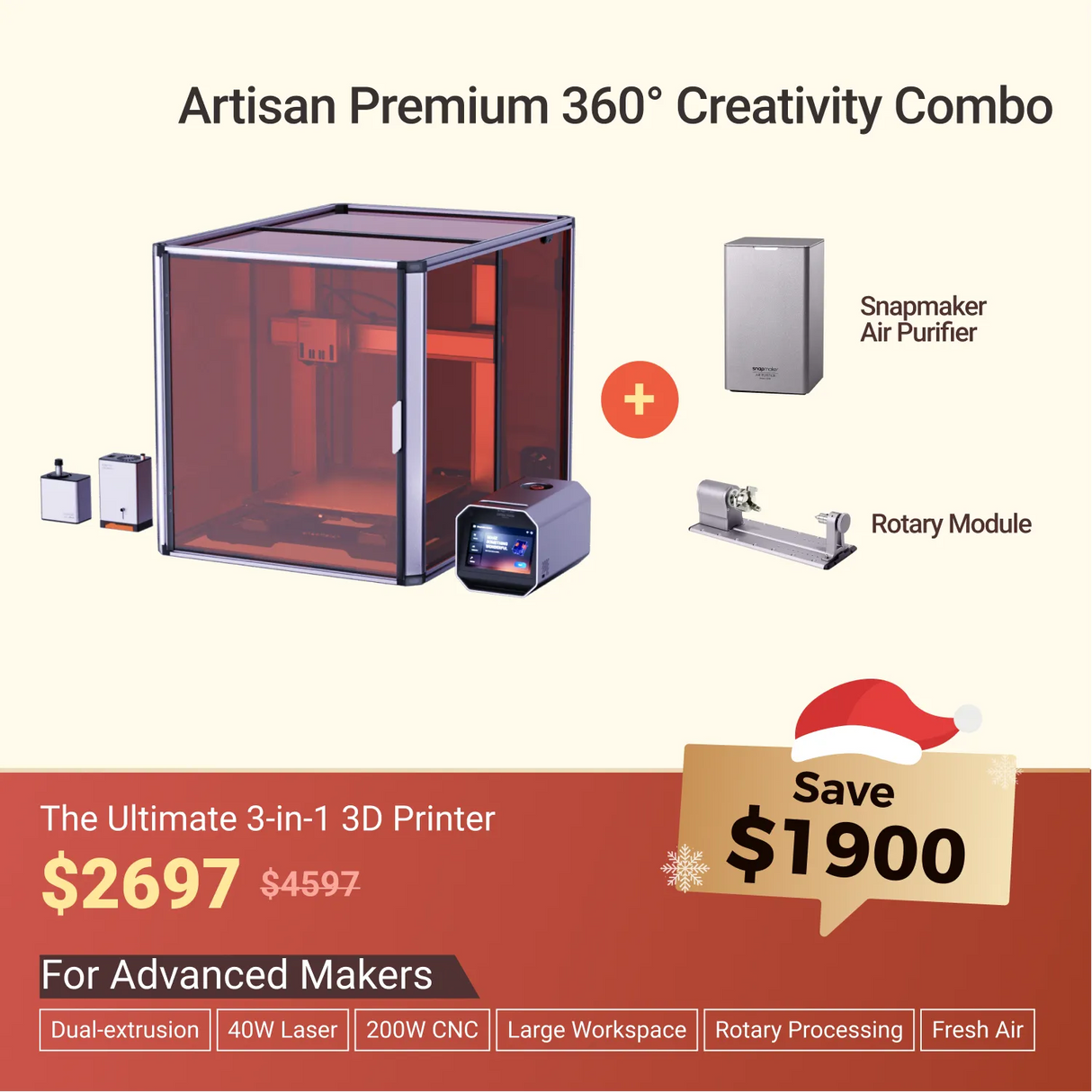 Snapmaker Artisan 3-in-1 3D Printer - Snapmaker US