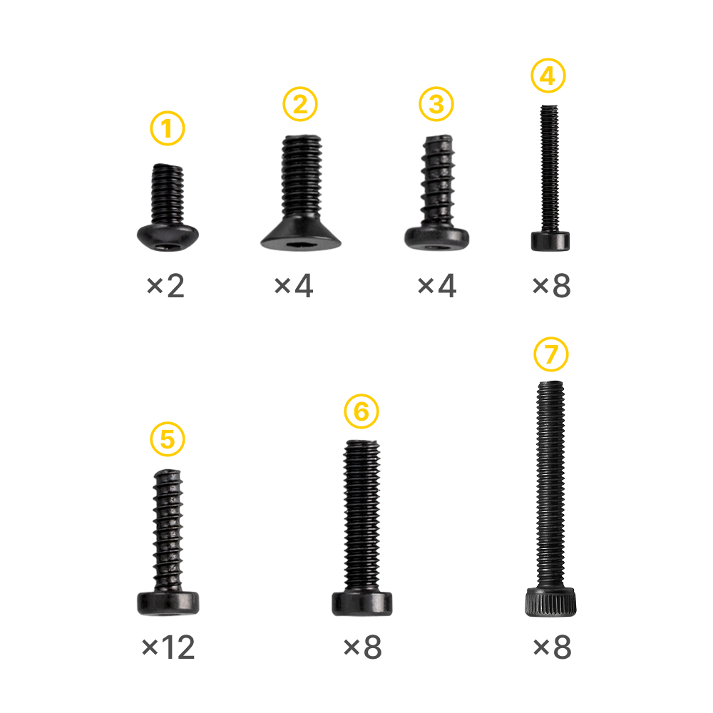 A comprehensive assortment of various M-sized screws and fasteners neatly organized in a transparent storage box for the Snapmaker U1.