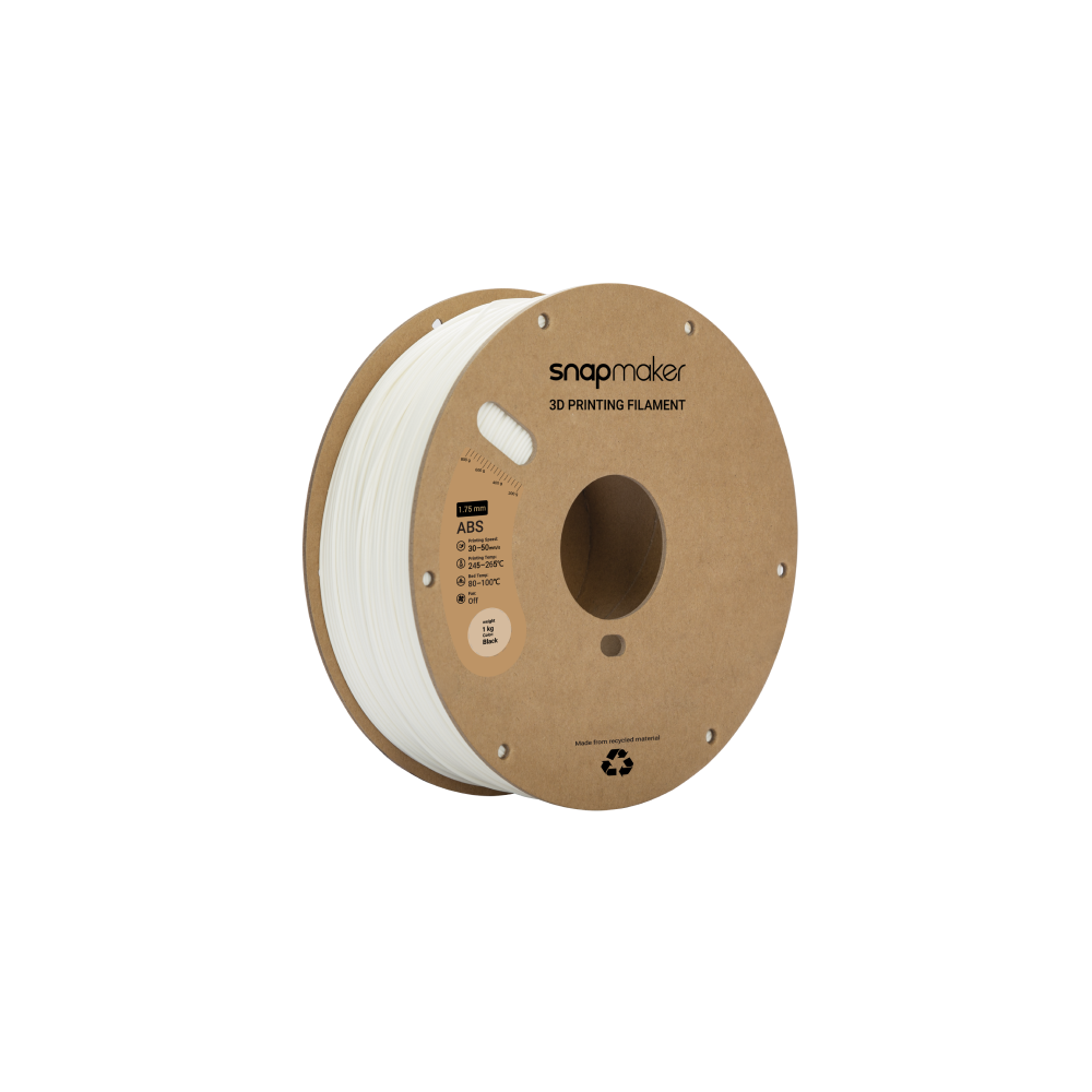 Snapmaker white ABS filament spool, ideal for high-quality prototyping with excellent strength.