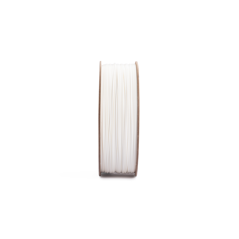 Side view of Snapmaker white ABS filament spool, ideal for precise and strong 3D printing projects.