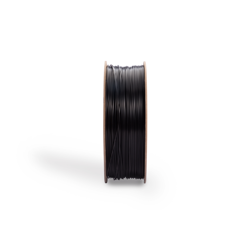 Side view of Snapmaker black ABS filament spool, ideal for durable 3D printing projects with high precision.